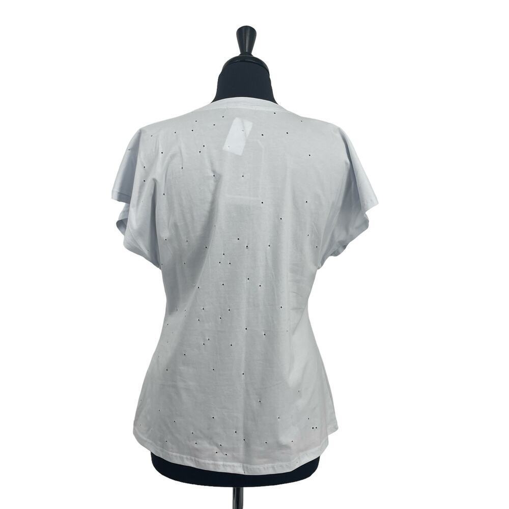 Balboa Women’s White Sequins Heart Lip Holes All Over Short Sleeve Tee T-shirt - Picture 3 of 11